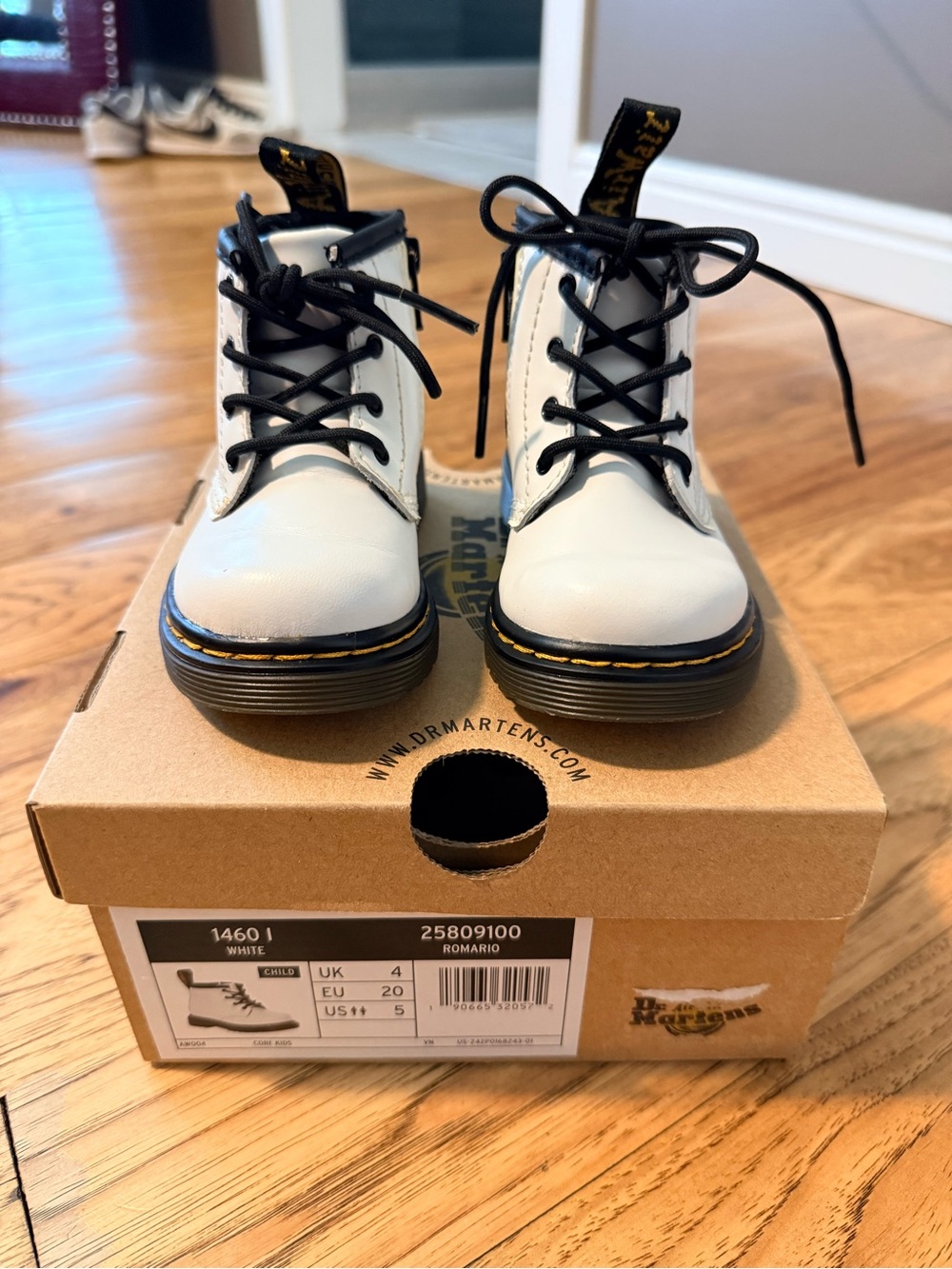 Dr. Martens White Baby Walker Boots with Black Laces